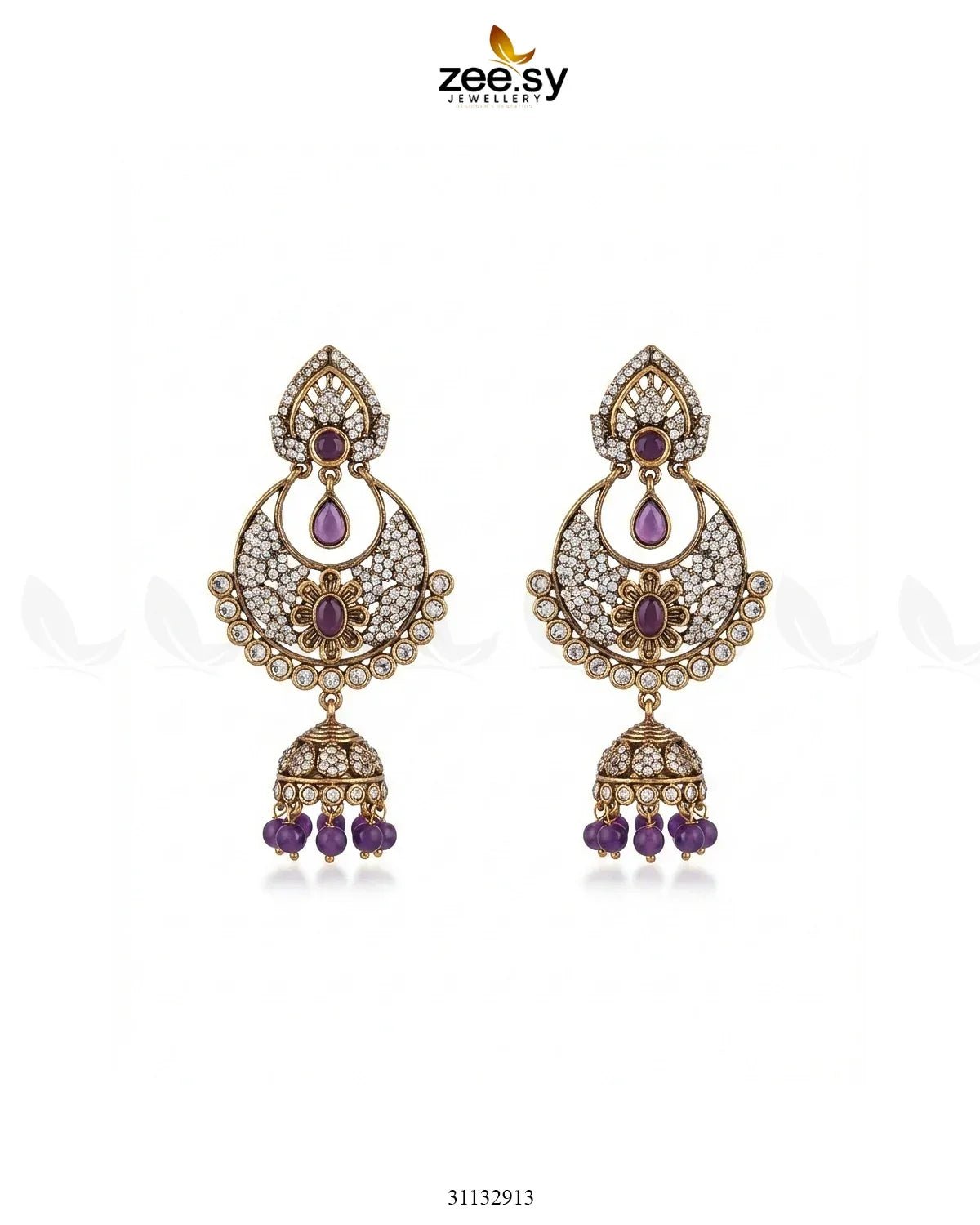 Rich Chandbali Zirconia Earrings Purple Earrings - Zeesy Jewellery Pakistan | Premium Artificial & Imitation Jewellery
