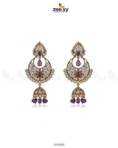Rich Chandbali Zirconia Earrings Purple Earrings - Zeesy Jewellery Pakistan | Premium Artificial & Imitation Jewellery