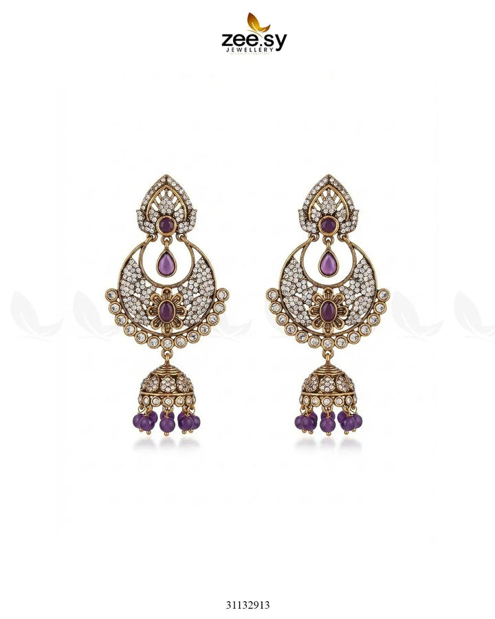 Rich Chandbali Zirconia Earrings Purple Earrings - Zeesy Jewellery Pakistan | Premium Artificial & Imitation Jewellery