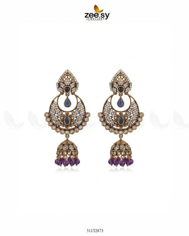 Rich Chandbali Zirconia Earrings Purple Blue Earrings - Zeesy Jewellery Pakistan | Premium Artificial & Imitation Jewellery