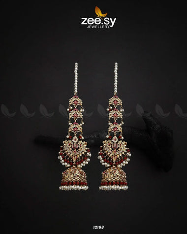 Magnolia Pearl Bridal Jhumki Earrings Red & green Earrings - Zeesy Jewellery Pakistan | Premium Artificial & Imitation Jewellery