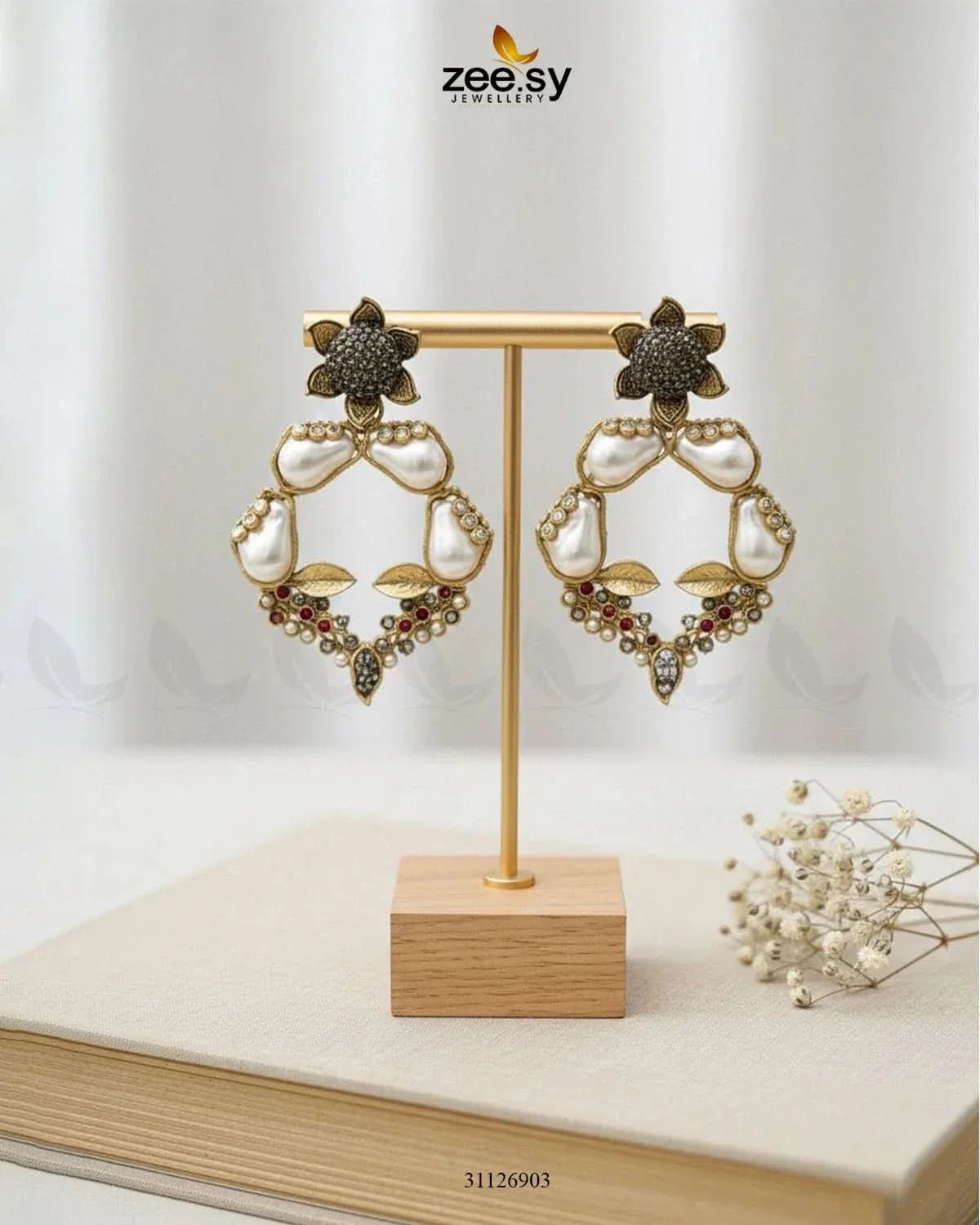 Antique Turkish Baroque Pearl Earrings Metallic Earrings - Zeesy Jewellery Pakistan | Premium Artificial & Imitation Jewellery