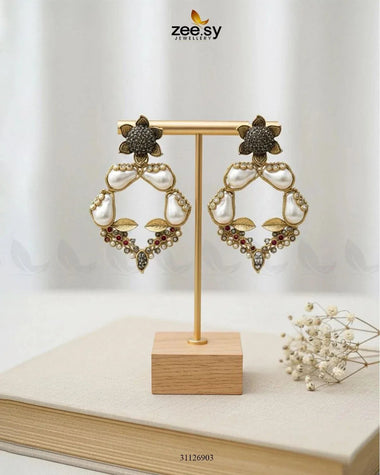 Antique Turkish Baroque Pearl Earrings Metallic Earrings - Zeesy Jewellery Pakistan | Premium Artificial & Imitation Jewellery