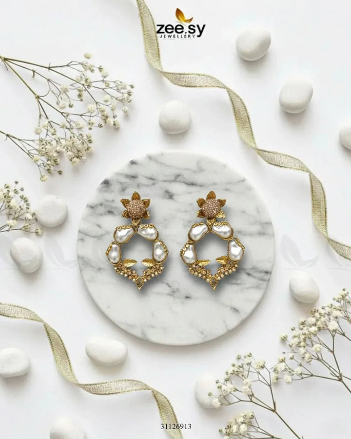 Antique Turkish Baroque Pearl Earrings Champagne Earrings - Zeesy Jewellery Pakistan | Premium Artificial & Imitation Jewellery