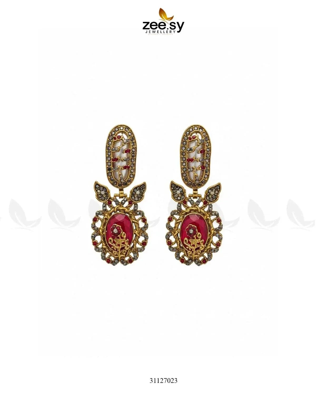Antique Turquoise Cut Stone Earrings Earrings - Zeesy Jewellery Pakistan | Premium Artificial & Imitation Jewellery