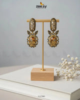 Antique Turquoise Cut Stone Earrings Champagne Earrings - Zeesy Jewellery Pakistan | Premium Artificial & Imitation Jewellery