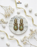 Antique Turquoise Cut Stone Earrings Mint Green Earrings - Zeesy Jewellery Pakistan | Premium Artificial & Imitation Jewellery