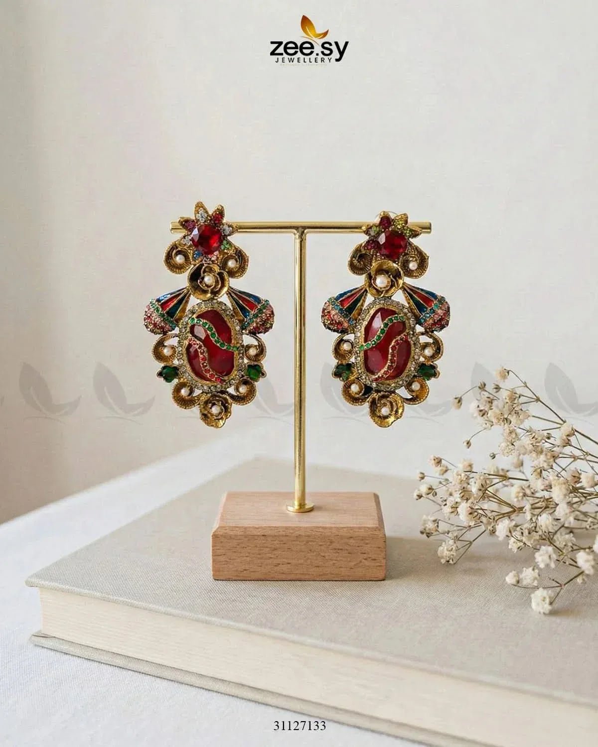 Diana Ruby Beads Earrings Earrings - Zeesy Jewellery Pakistan | Premium Artificial & Imitation Jewellery