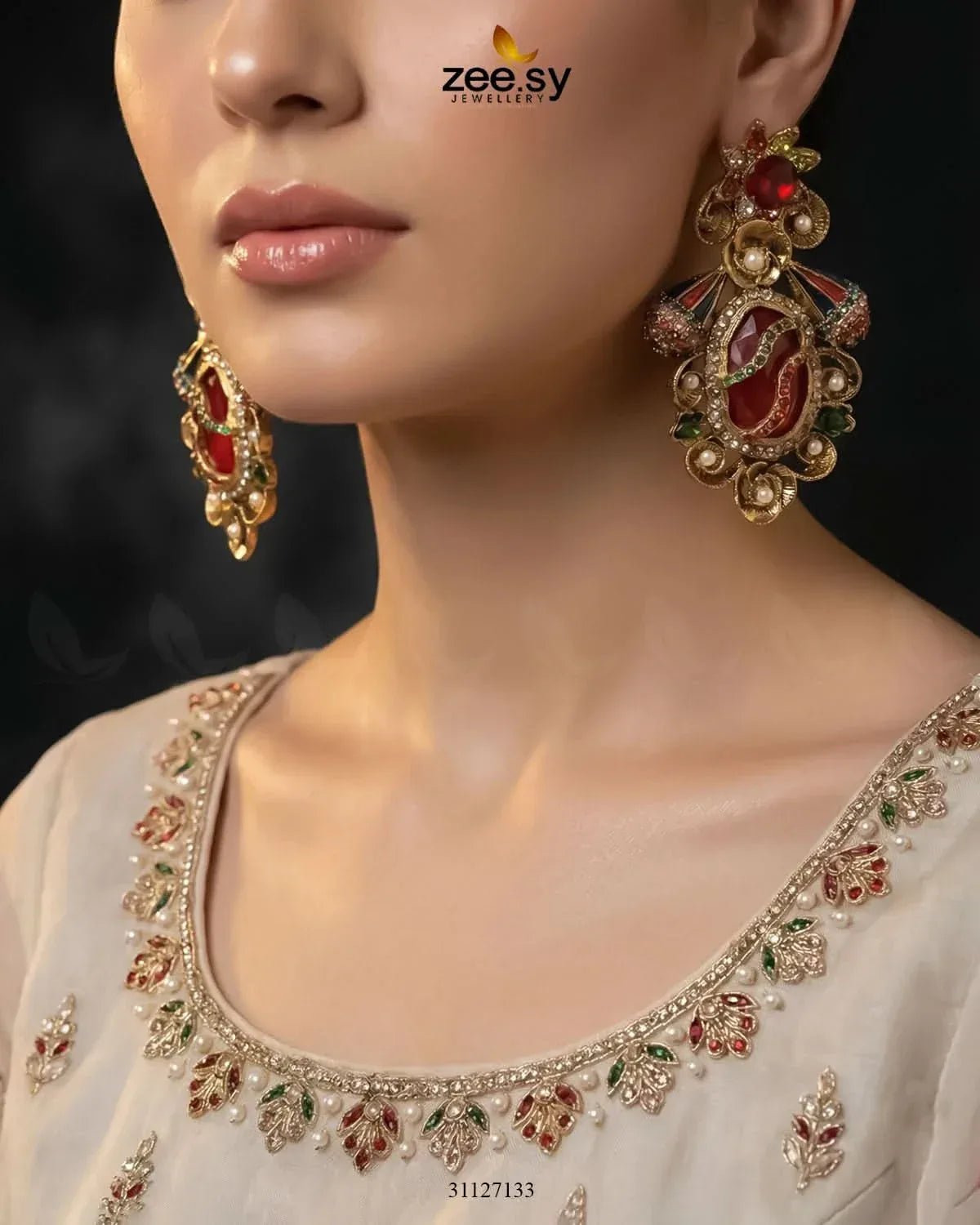 Diana Ruby Beads Earrings Earrings - Zeesy Jewellery Pakistan | Premium Artificial & Imitation Jewellery