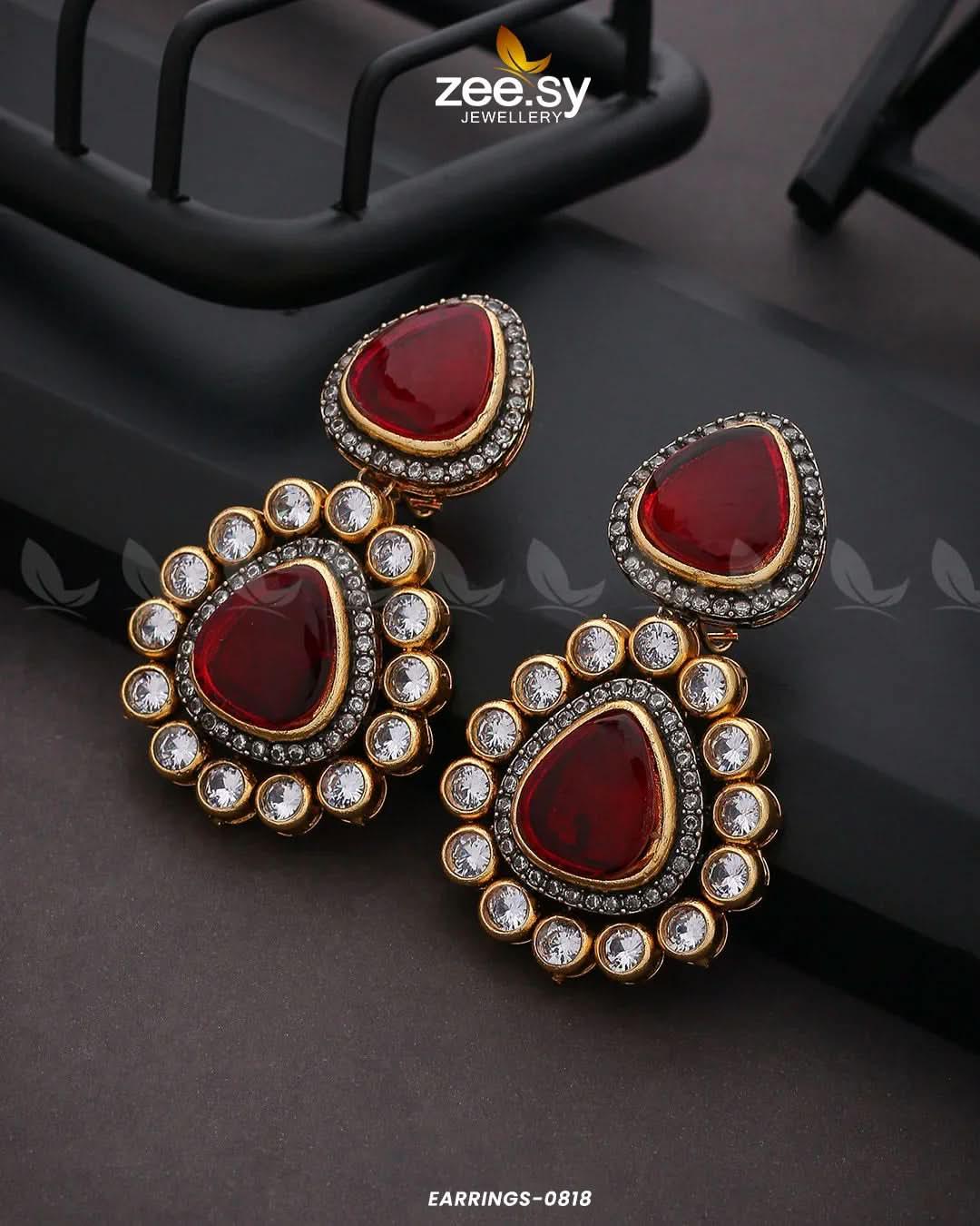 EARRINGS-0818 Red Earrings - Zeesy Jewellery Pakistan | Premium Artificial & Imitation Jewellery