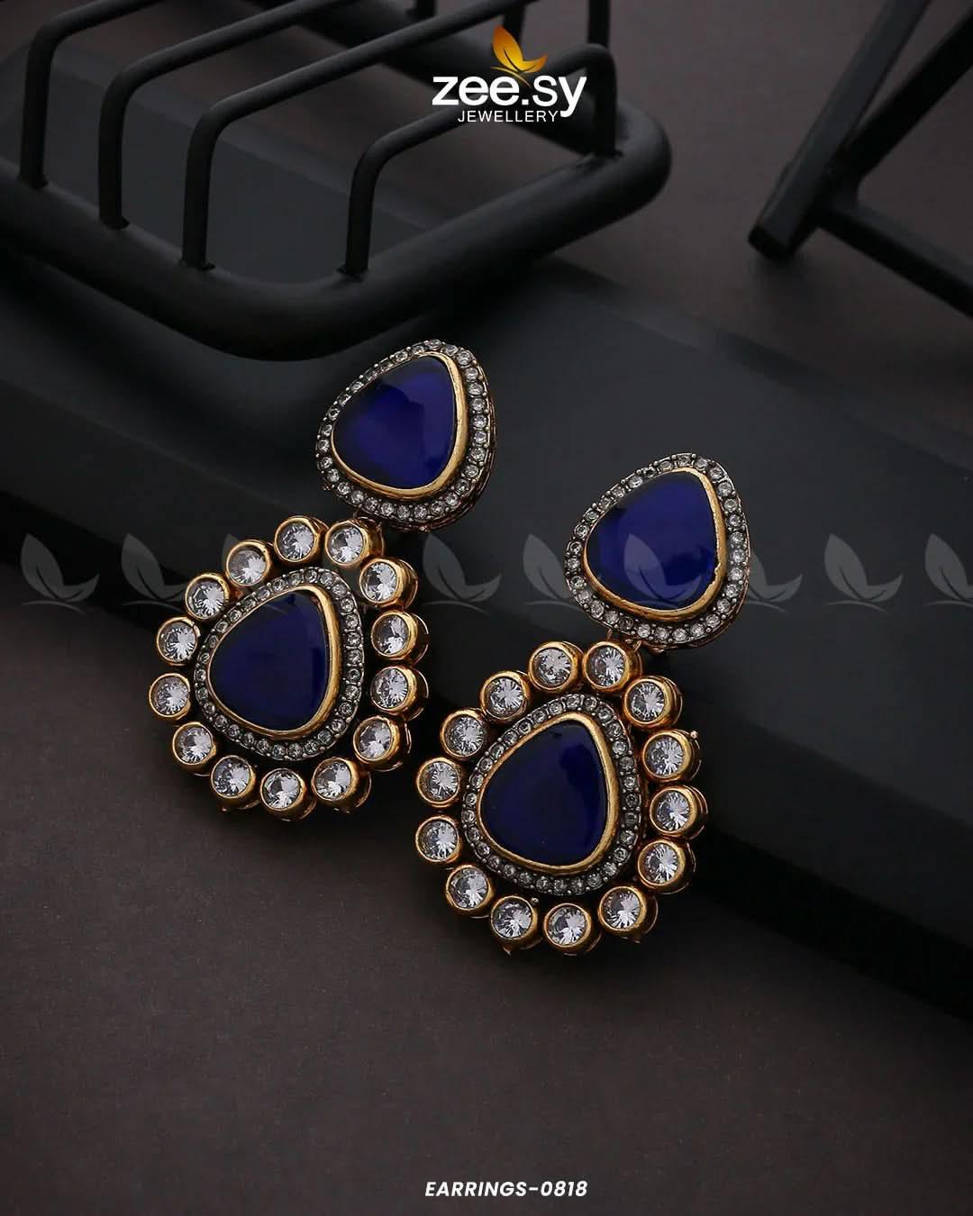 EARRINGS-0818 Blue Earrings - Zeesy Jewellery Pakistan | Premium Artificial & Imitation Jewellery