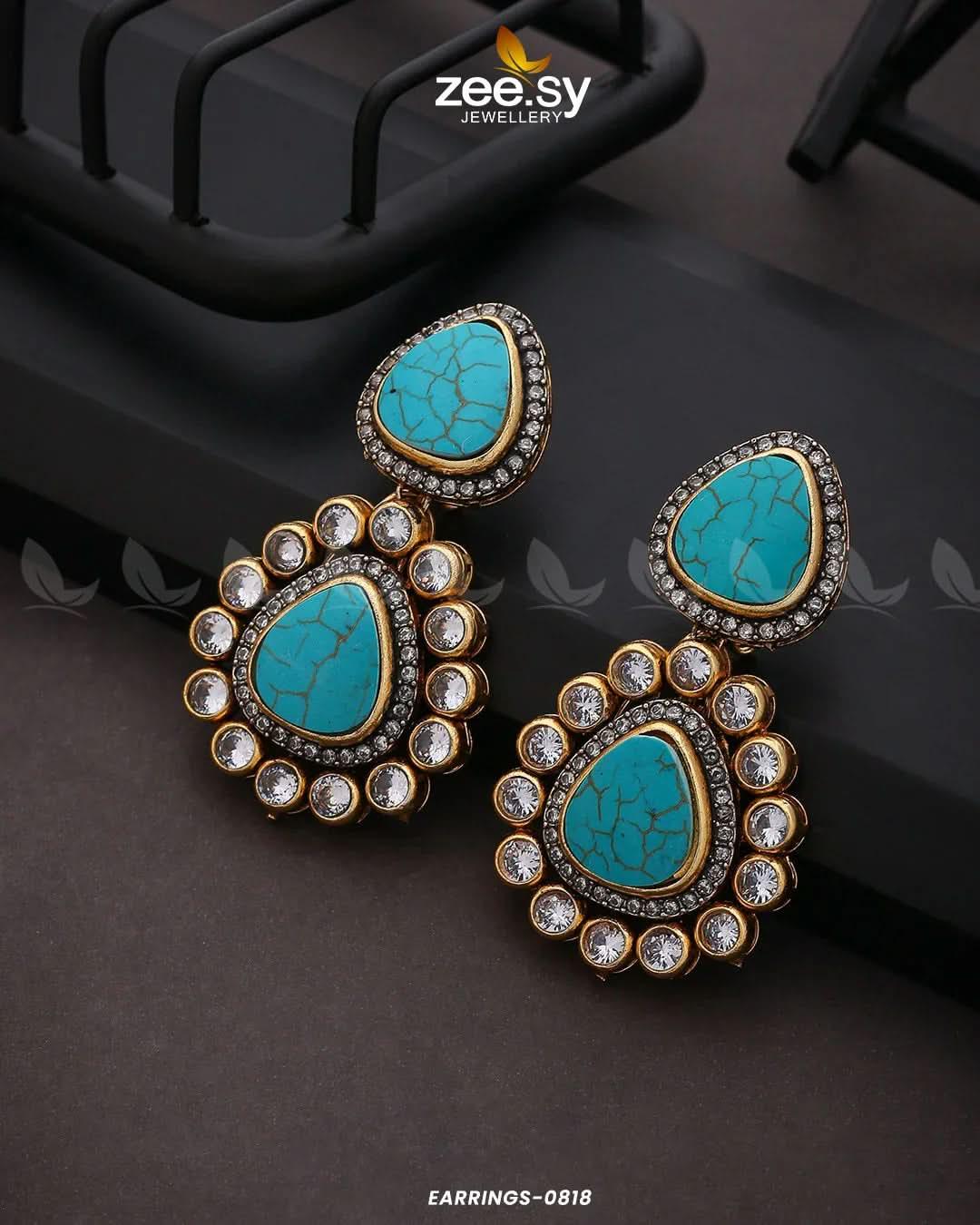 EARRINGS-0818 Feroza Earrings - Zeesy Jewellery Pakistan | Premium Artificial & Imitation Jewellery