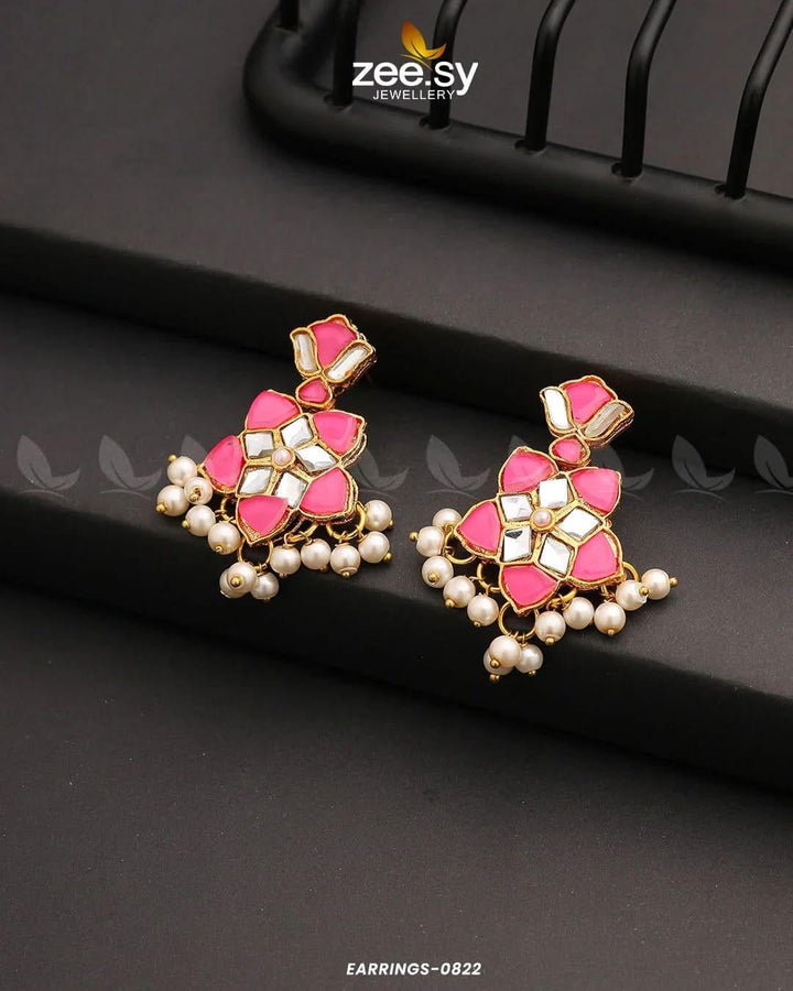 EARRINGS-0822 Pink Earrings - Zeesy Jewellery Pakistan | Premium Artificial & Imitation Jewellery