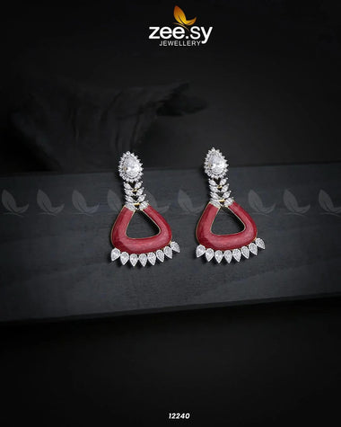 Earrings-0586 Red & White Earrings - Zeesy Jewellery Pakistan | Premium Artificial & Imitation Jewellery