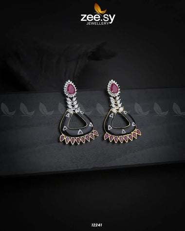 Earrings-0586 Black & Red Earrings - Zeesy Jewellery Pakistan | Premium Artificial & Imitation Jewellery