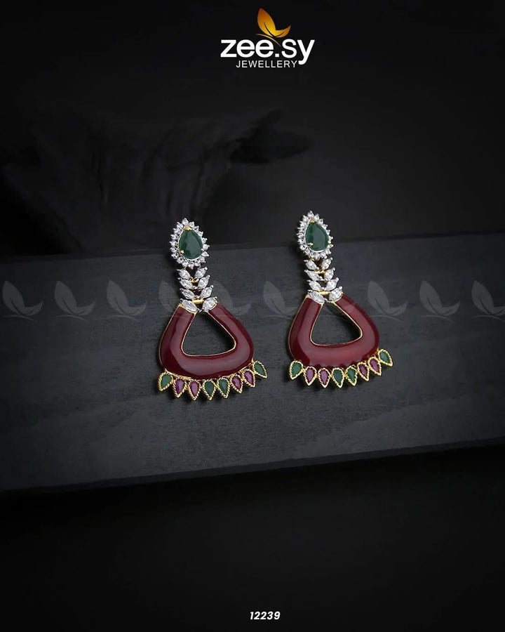 Earrings-0586 Red & Green Earrings - Zeesy Jewellery Pakistan | Premium Artificial & Imitation Jewellery