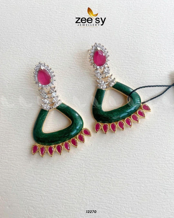 Earrings-0586 Green & Red Earrings - Zeesy Jewellery Pakistan | Premium Artificial & Imitation Jewellery