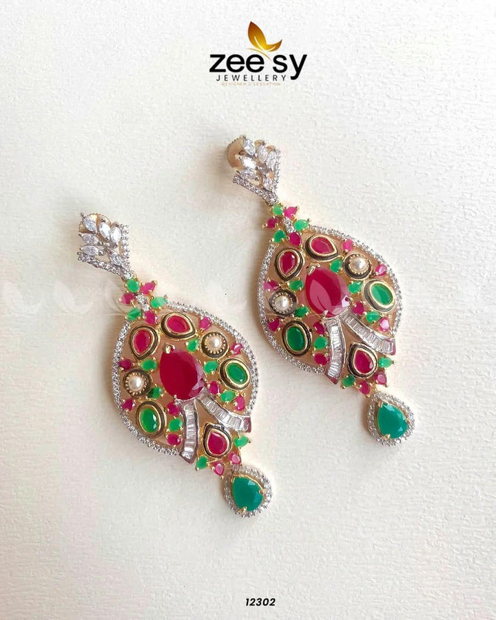 Maahru Earrings Red & Green Earrings - Zeesy Jewellery Pakistan | Premium Artificial & Imitation Jewellery