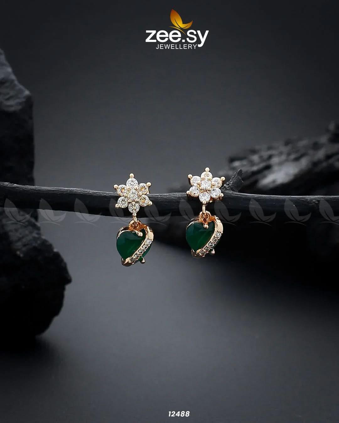 Heart Earrings Green Earrings - Zeesy Jewellery Pakistan | Premium Artificial & Imitation Jewellery