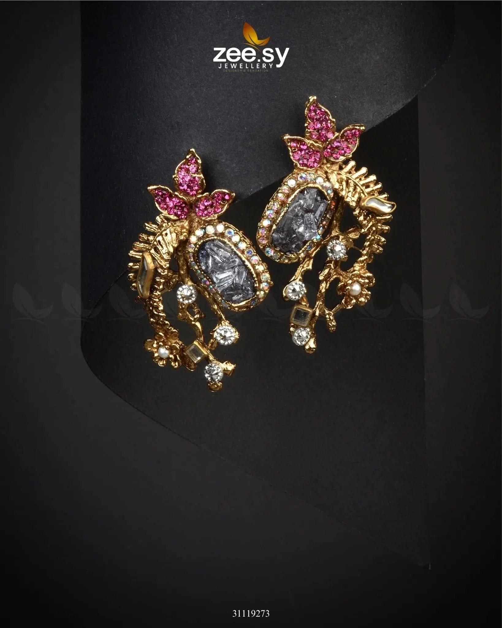 Meridian Earrings Golden Fuchsia Earrings - Zeesy Jewellery Pakistan | Premium Artificial & Imitation Jewellery