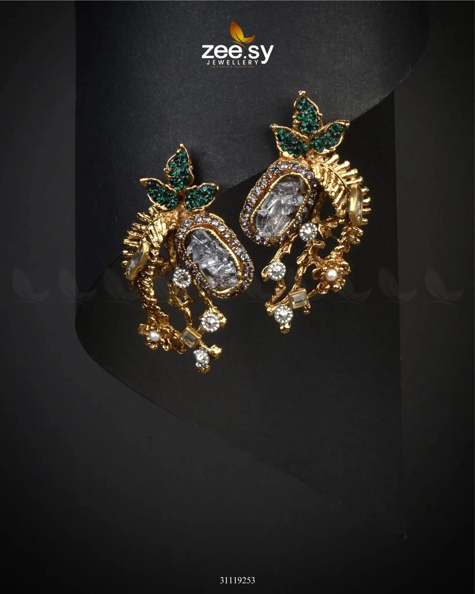 Meridian Earrings Golden Green Earrings - Zeesy Jewellery Pakistan | Premium Artificial & Imitation Jewellery