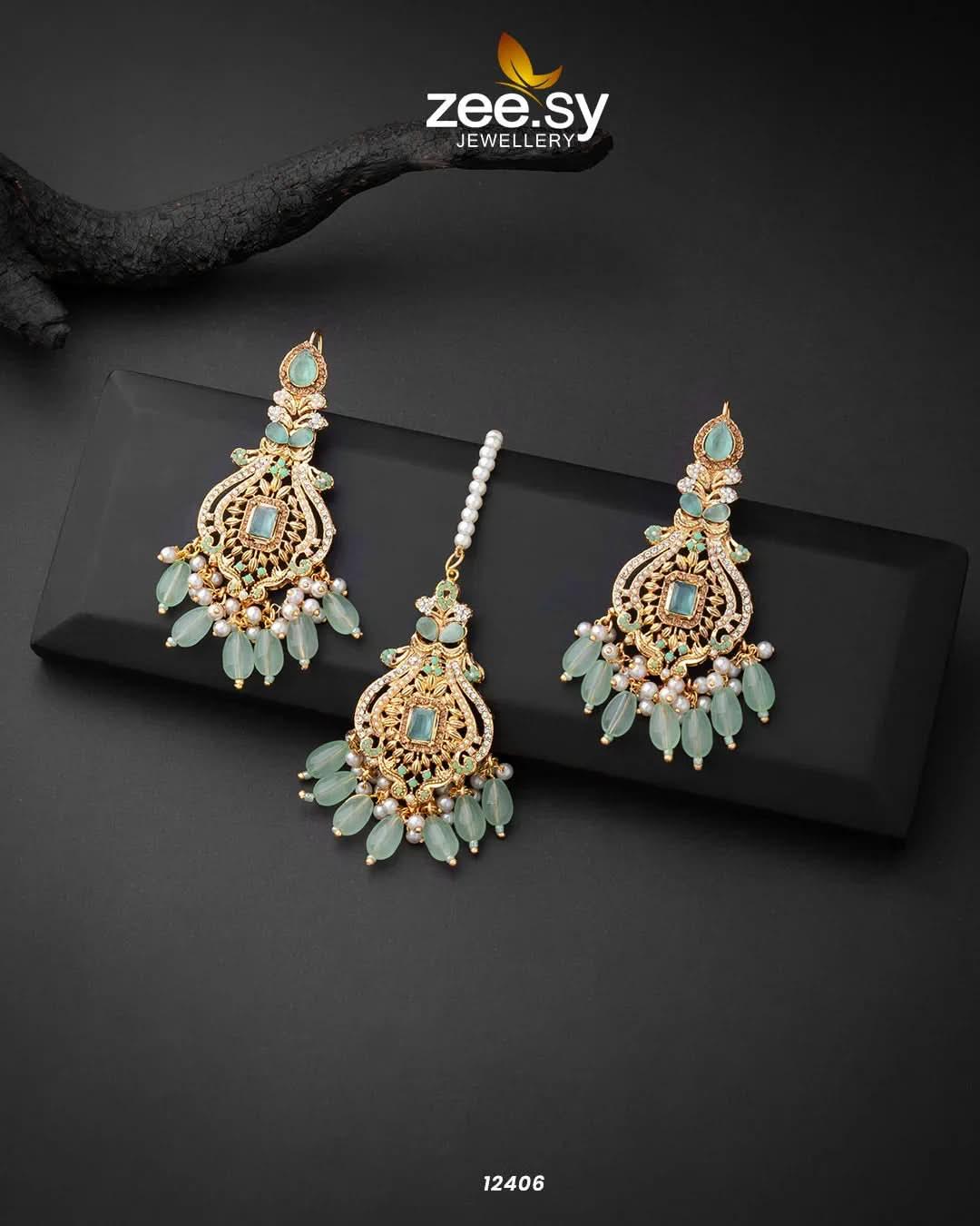 Minal's Earrings Mint Green Earrings - Zeesy Jewellery Pakistan | Premium Artificial & Imitation Jewellery