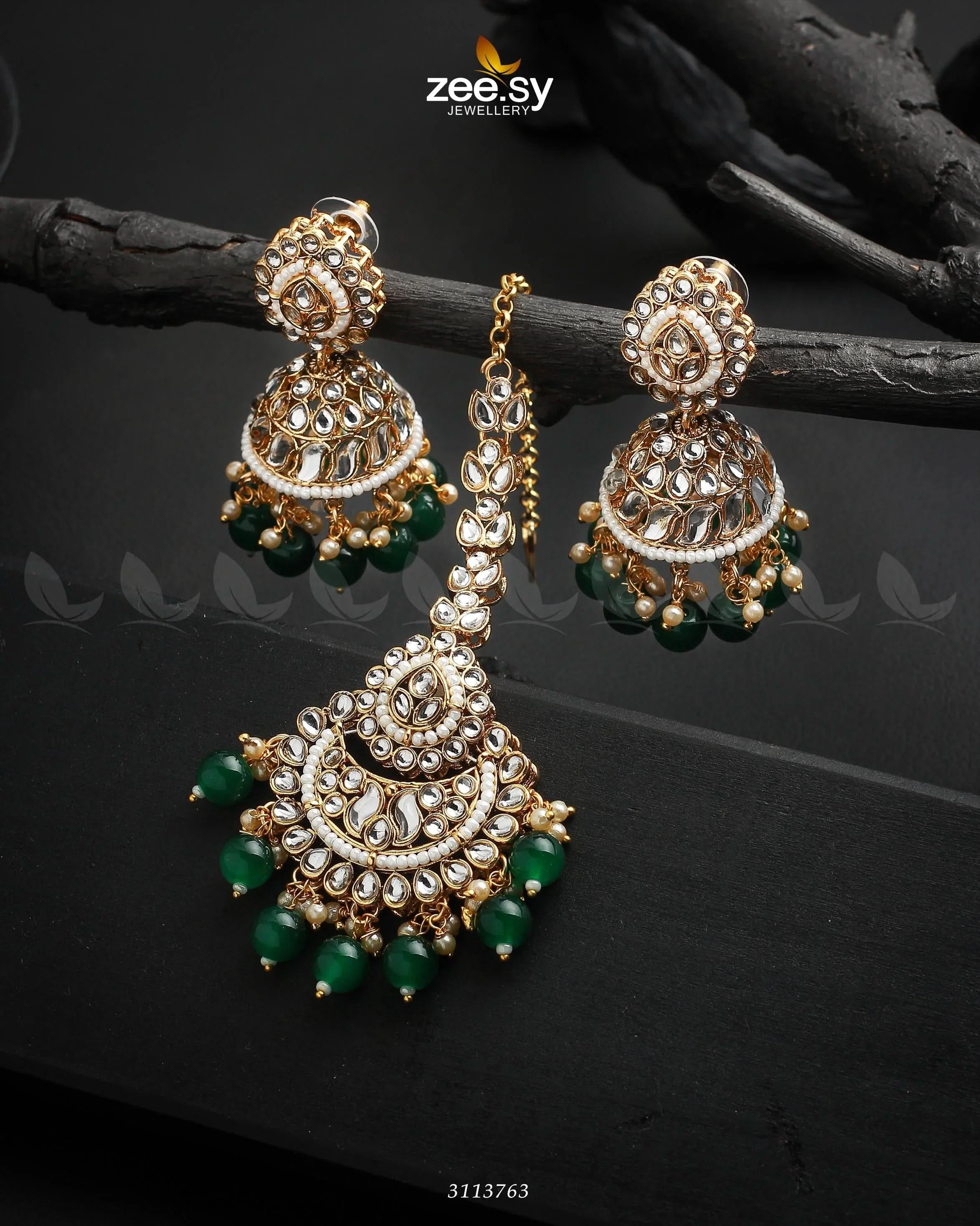 Rija Earrings Green Earrings - Zeesy Jewellery Pakistan | Premium Artificial & Imitation Jewellery