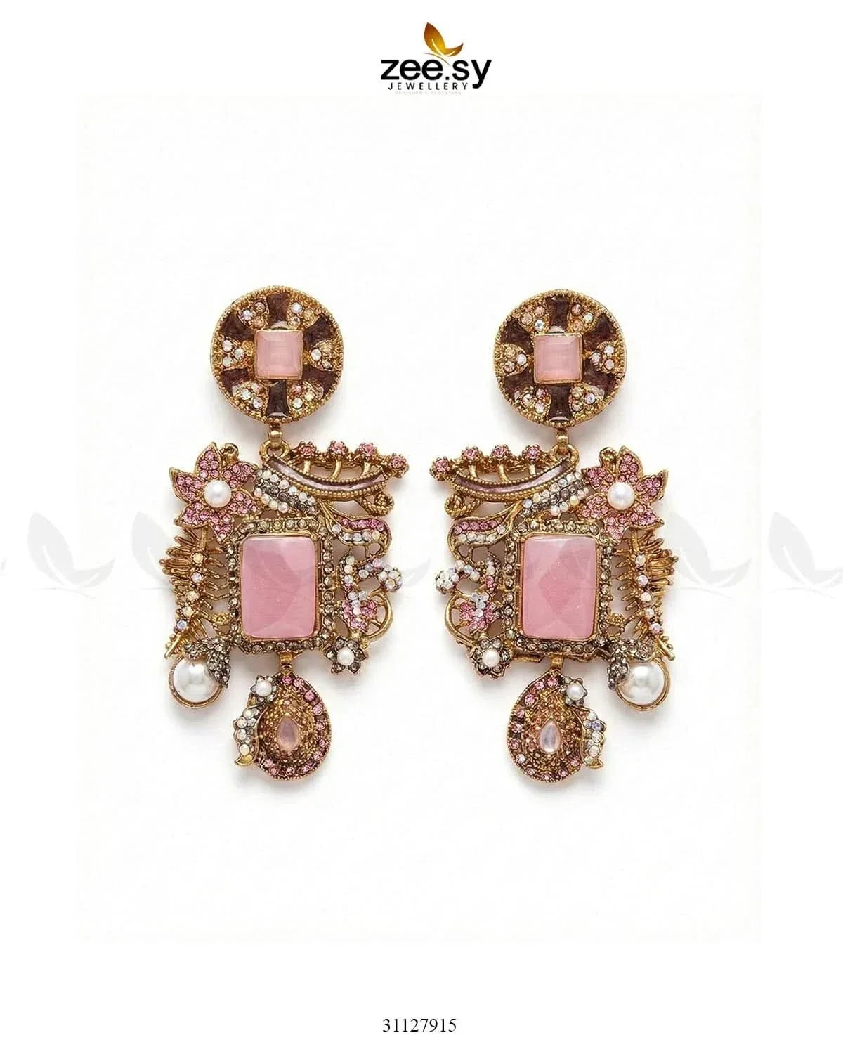 Victorian Faux Pearl Earrings Mint Pink Earrings - Zeesy Jewellery Pakistan | Premium Artificial & Imitation Jewellery