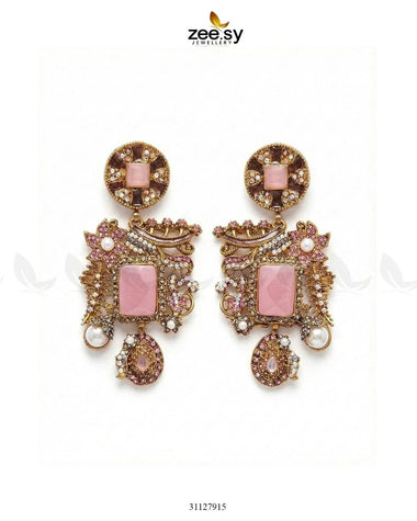Victorian Faux Pearl Earrings Mint Pink Earrings - Zeesy Jewellery Pakistan | Premium Artificial & Imitation Jewellery