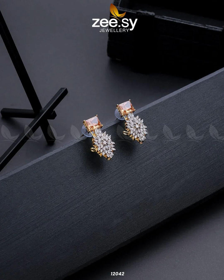 Zircon Cluster Earrings Champagne Earrings - Zeesy Jewellery Pakistan | Premium Artificial & Imitation Jewellery