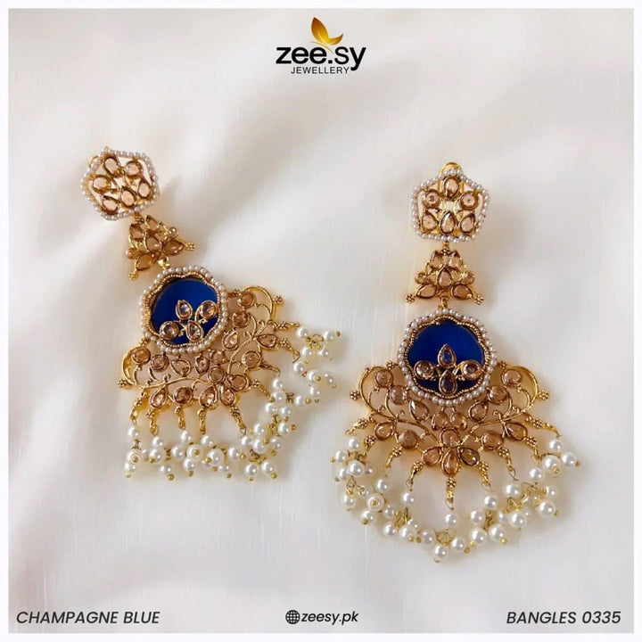 EARRINGS-0553 Champagne Blue Earrings - Zeesy Jewellery Pakistan | Premium Artificial & Imitation Jewellery