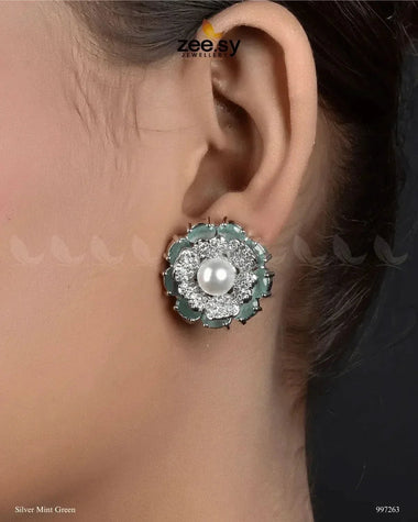 Juvela Earrings Silver Mint Green Earrings - Zeesy Jewellery Pakistan | Premium Artificial & Imitation Jewellery