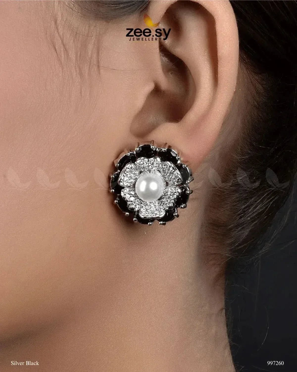 Juvela Earrings Silver Black Earrings - Zeesy Jewellery Pakistan
