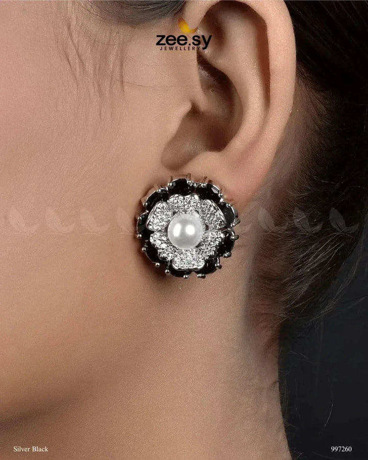 Juvela Earrings Silver Black Earrings - Zeesy Jewellery Pakistan | Premium Artificial & Imitation Jewellery