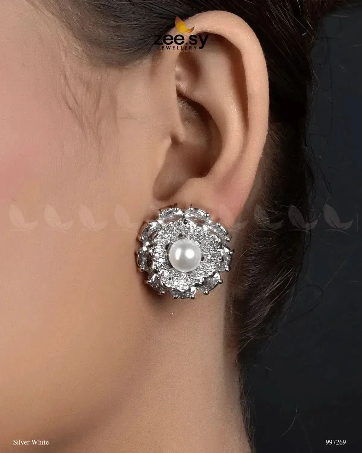 Juvela Earrings Silver White Earrings - Zeesy Jewellery Pakistan