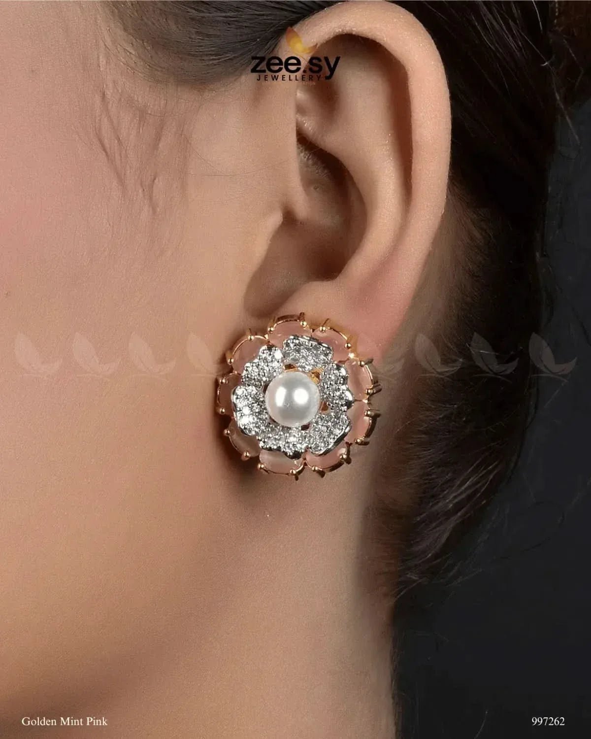 Juvela Earrings Golden Mint Pink Earrings - Zeesy Jewellery Pakistan