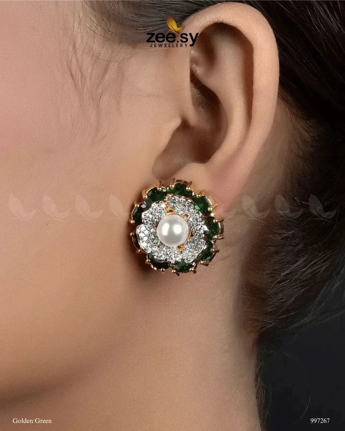 Juvela Earrings Golden Green Earrings - Zeesy Jewellery Pakistan