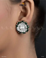 Juvela Earrings Silver Green Earrings - Zeesy Jewellery Pakistan