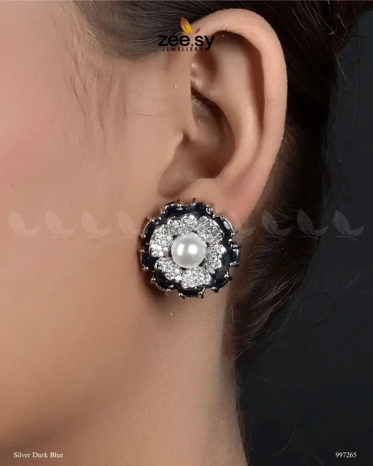 Juvela Earrings Silver Dark Blue Earrings - Zeesy Jewellery Pakistan