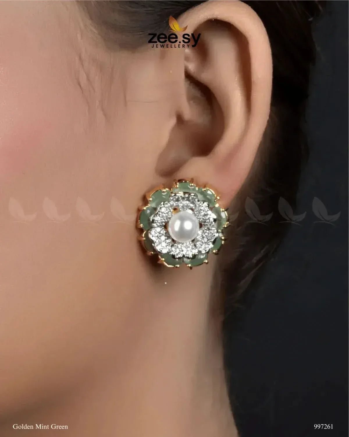 Juvela Earrings Golden Mint Green Earrings - Zeesy Jewellery Pakistan