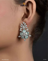 Flora Earrings Silver Mint Green Earrings - Zeesy Jewellery Pakistan | Premium Artificial & Imitation Jewellery
