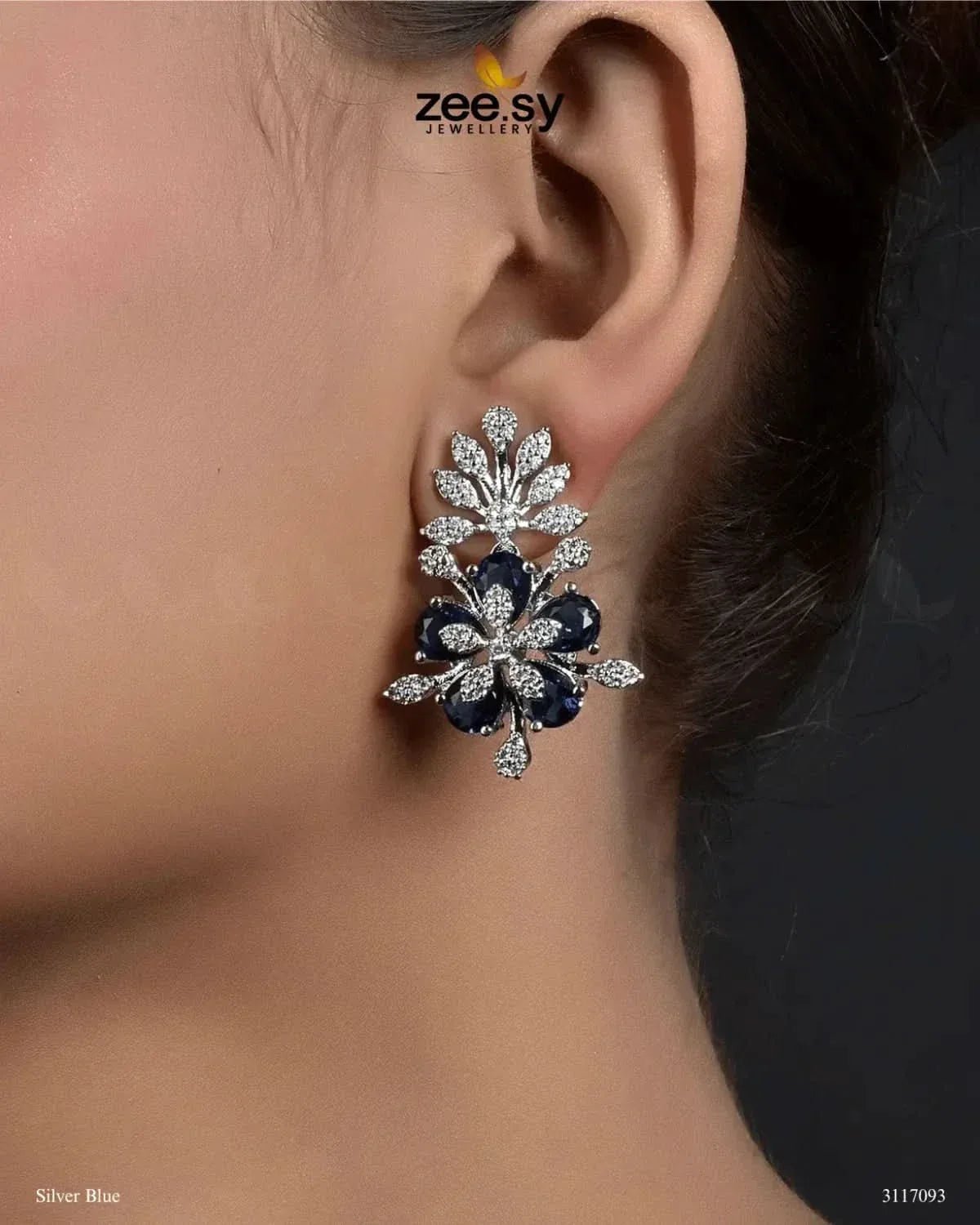 Flora Earrings Silver Blue Earrings - Zeesy Jewellery Pakistan | Premium Artificial & Imitation Jewellery