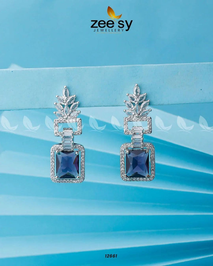 Lilac Geometric Drop Earrings Silver Blue Earrings - Zeesy Jewellery Pakistan | Premium Artificial & Imitation Jewellery