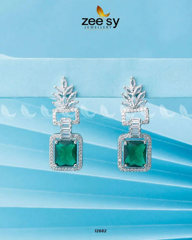 Lilac Geometric Drop Earrings Silver Green Earrings - Zeesy Jewellery Pakistan | Premium Artificial & Imitation Jewellery