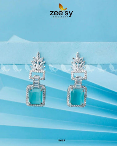 Lilac Geometric Drop Earrings Silver Mint Green Earrings - Zeesy Jewellery Pakistan | Premium Artificial & Imitation Jewellery