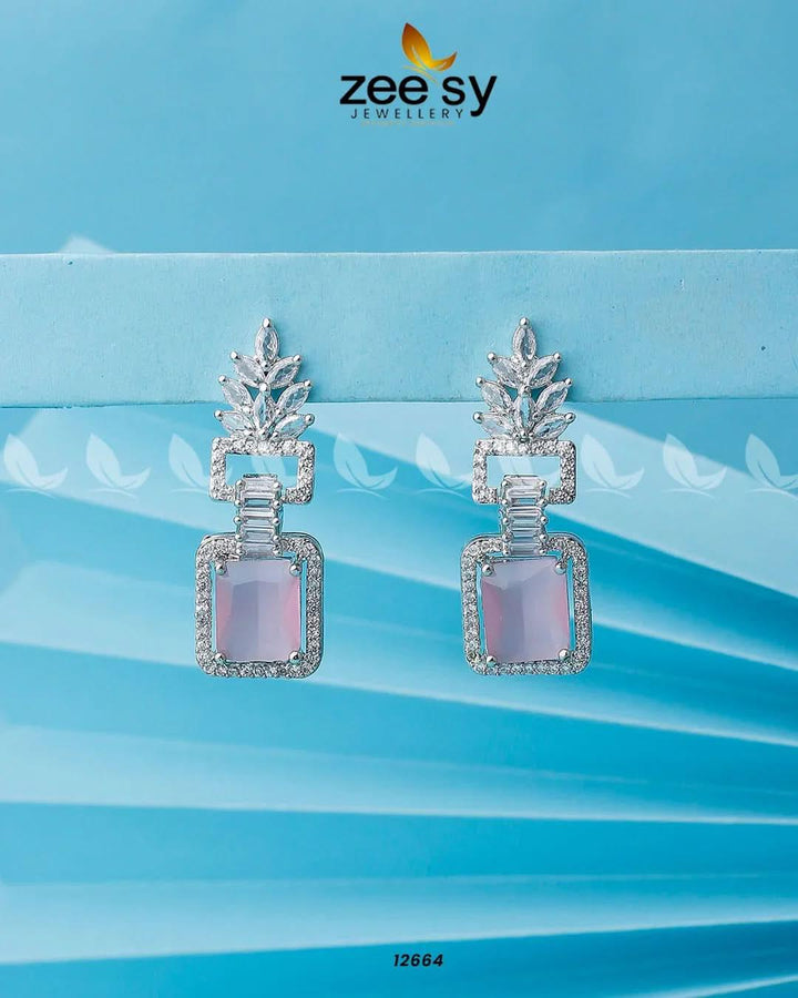 Lilac Geometric Drop Earrings Silver Mint Pink Earrings - Zeesy Jewellery Pakistan | Premium Artificial & Imitation Jewellery