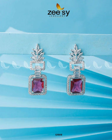 Lilac Geometric Drop Earrings Silver Purple Earrings - Zeesy Jewellery Pakistan | Premium Artificial & Imitation Jewellery