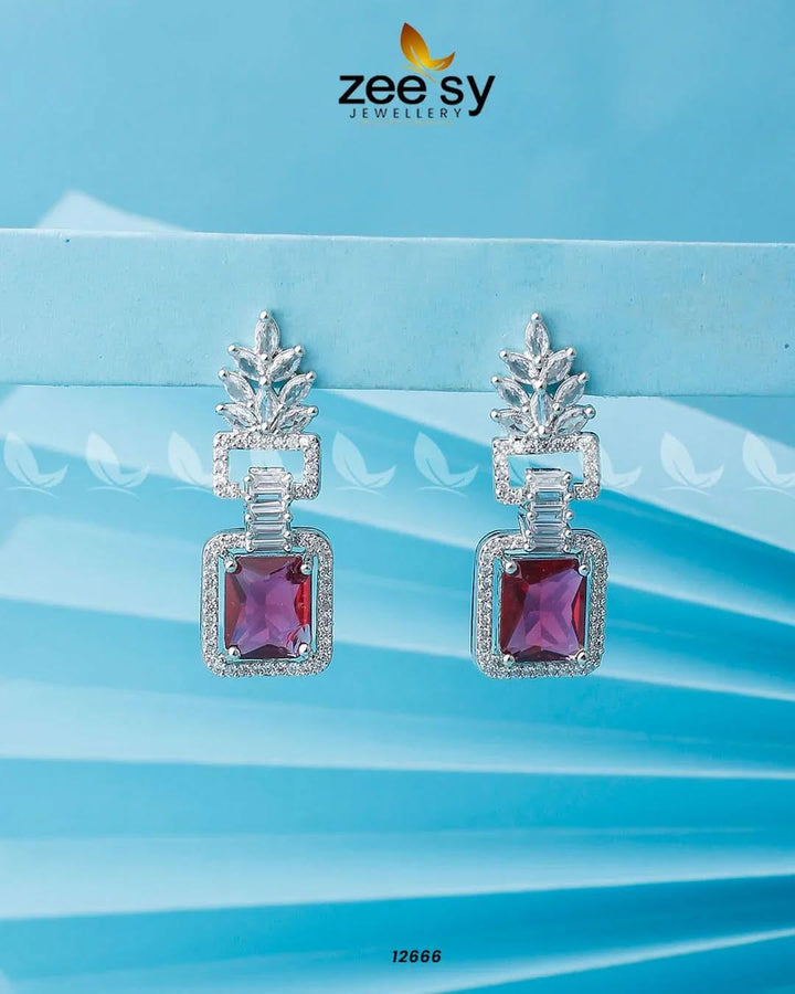 Lilac Geometric Drop Earrings Silver Purple Earrings - Zeesy Jewellery Pakistan | Premium Artificial & Imitation Jewellery
