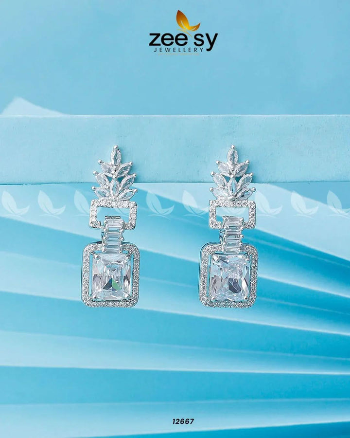 Lilac Geometric Drop Earrings Silver White Earrings - Zeesy Jewellery Pakistan | Premium Artificial & Imitation Jewellery