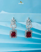 Lilac Geometric Drop Earrings Silver Red Earrings - Zeesy Jewellery Pakistan | Premium Artificial & Imitation Jewellery
